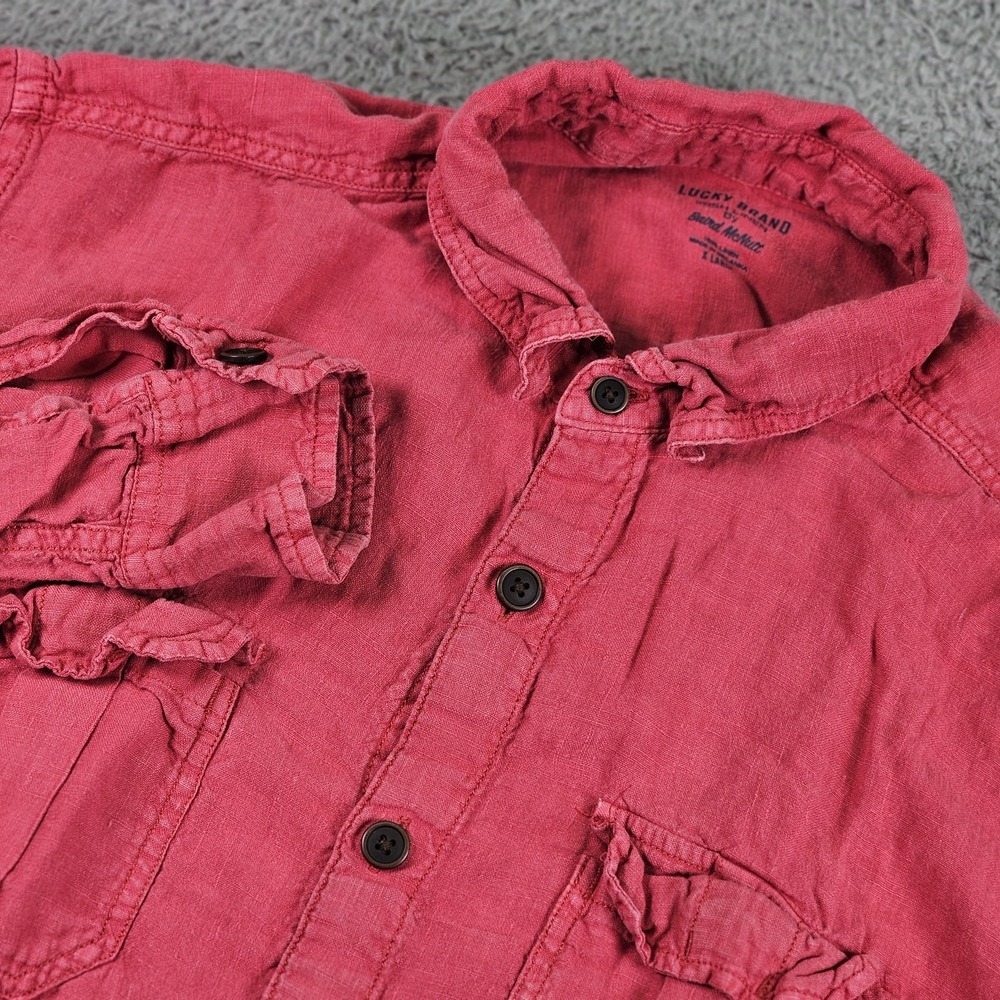 Lucky Brand Shirt Mens Large Red Irish Linen Baird McNutt Button Up Casual